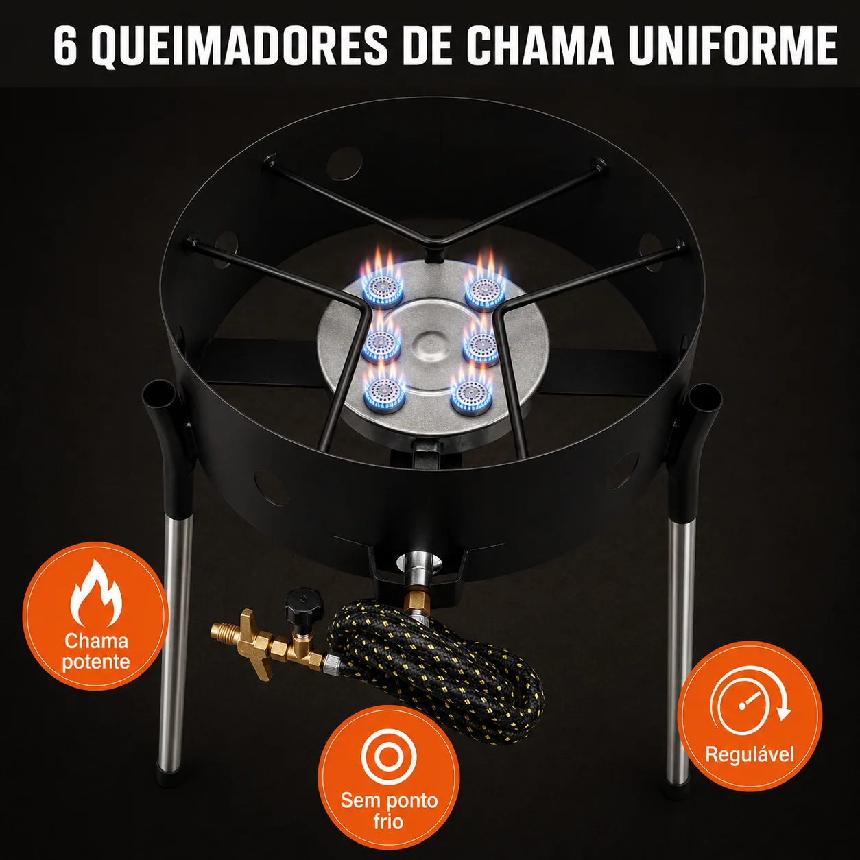 6 queimadores de chama uniforme